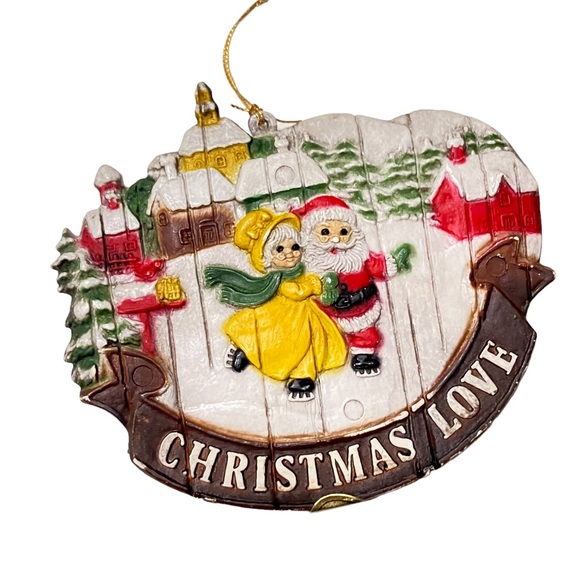 Vintage Christmas Love Santa & Mrs. Claus Ice Skating Ornament Made in Hong Kong - Picture 1 of 4